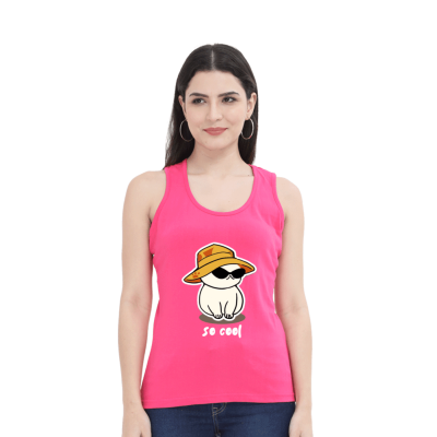 Front Print female Tank Top Pink Color