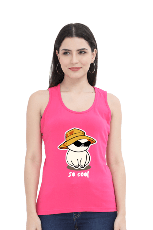 Front Print female Tank Top Pink Color