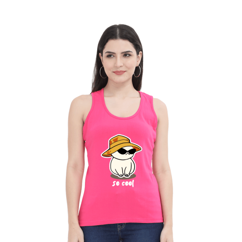 Front Print female Tank Top Pink Color