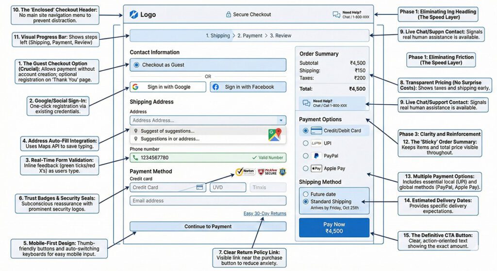 Infographic-showing-15-elements-of-high-converting-e-commerce-checkout-page-design