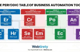 Infographic showing the Periodic Table of Business Automation Tools including CRM, ERP, and POS software.