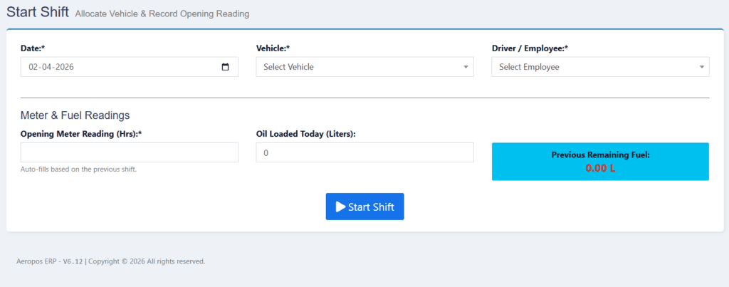 vehicle allocation screen of Aeropos ERP Crusher Biz Module